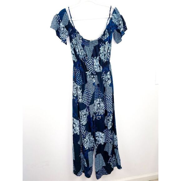 Earthbound Blue Patchwork Off the Shoulder Jumpsuit‎ Size M - Picture 6 of 12